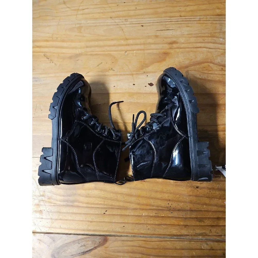kkdom Kids Waterproof Lace Up Side Zipper Ankle Combat Boots Sz 2 little kid‎